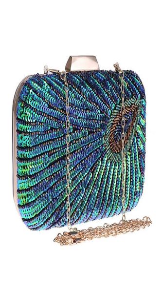 

women luxurys designer bags 2021 handbag sparkly peacock pattern diamond crystal beading clutch rhinestone evening shoulder bag sh9666244