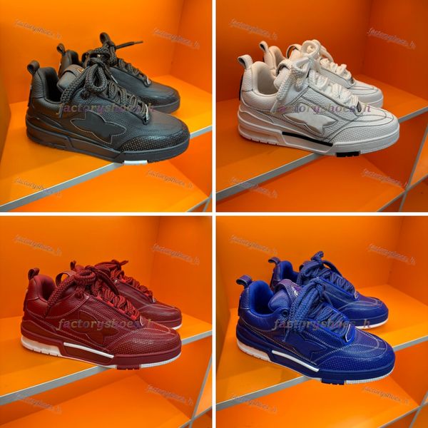 

designer shoes men sneaker skate sneakers calf leather trainer platform sneakers rubber casual shoe vintage low-trainer lace-up skate shoes, Black