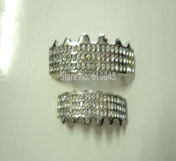 

wholereal shiny real gold plated hiphop teeth grillz amp bottom grill set7031982, Slivery;golden