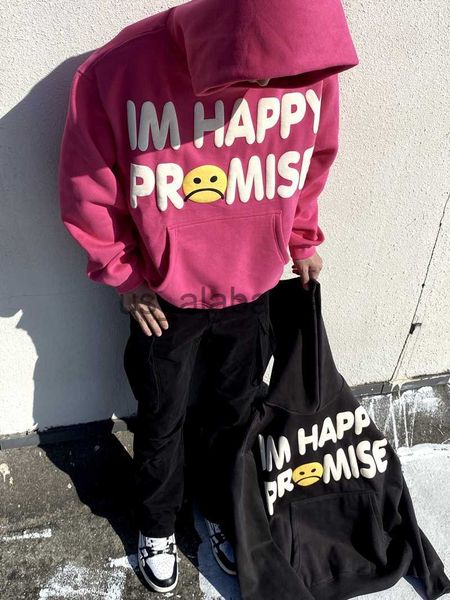 

men's hoodies sweatshirts 2023 pink dark gray cpfm.xyz hoodie men women 1 1 3d foam im happy promise sweatshirts fleece pullover x0905, Black