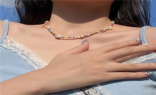 

chokers korean colorful beads necklaces for women bohemian summer sweet beaded conch shell choker fashion jewelry2413403, Golden;silver