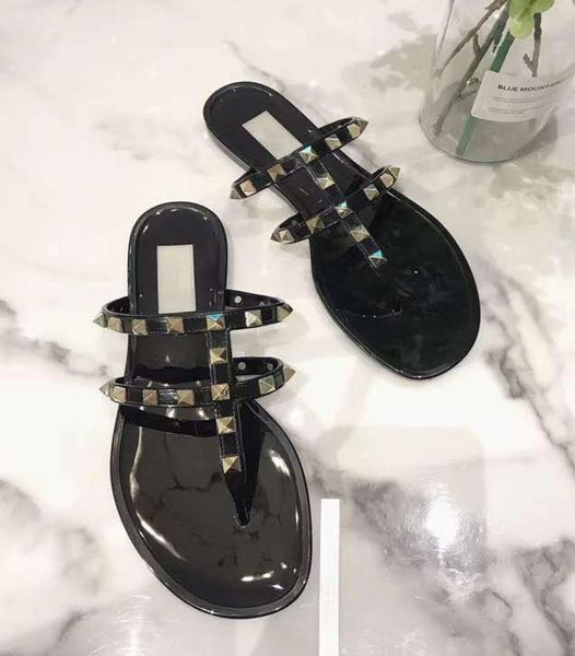 

fashion new europe and us summer cool slippers new fashion bow sandals beach sandals decorated with rivets size 36402145903, Black