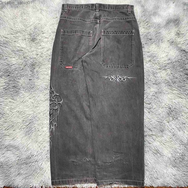 

men's jeans y2k jeans men streetwear hip hop graphic embroidery vintage wash distressed baggy jeans black pants harajuku gothic wide tr, Blue