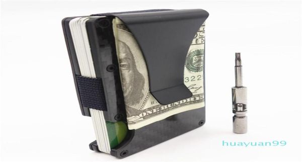 

new metal mini carbon fiber id holder business card case rfid wallet258q1781653, Brown;gray