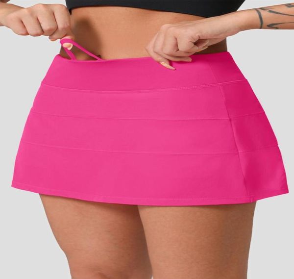 

women yoga shorts skirt with pockets exercise wear skirt pleated tennis fake twopiece high waist antiglare yoga fitness s5316348