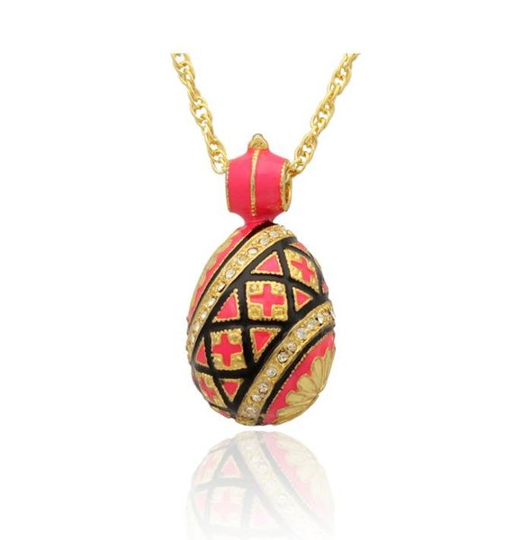 

whole handmade red enamel crystal flower faberge egg russian egg pendant necklace chain included8907844, Silver