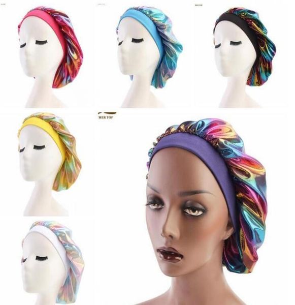 

muslim women wide stretch silk satin breathable bandana night sleeping turban hat headwrap bonnet chemo cap hair accessories gd2554968676, Blue;gray