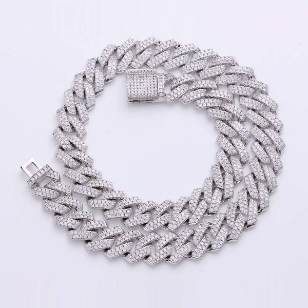 

men hip hop jewelry y iced out chain necklace brass cuban link chain, Silver