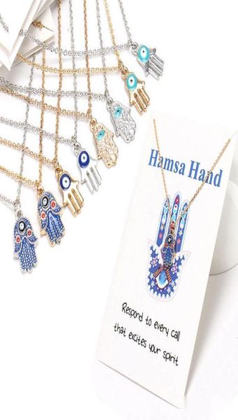 

fashion womens designer necklace silver gold plated chain classic evil eye hamsa hand charms pendant jewelry gift6631404