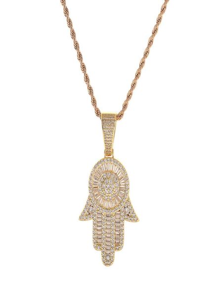 

iced out cubic zirconia bling fatima hand pendant necklace hip hop silver gold as gifts8227844