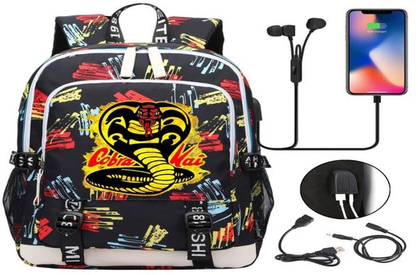 

backpack cobra kai teenager usb charging lapwomen men rucksack kids book bag mochila travel4236091