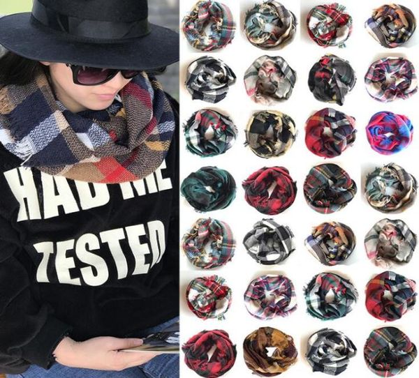 

2018 fashion imitation cashmere plaid infinity scarfloop scarf women scarf warm soft winter tartan scarf 20 color6152967, Blue;gray
