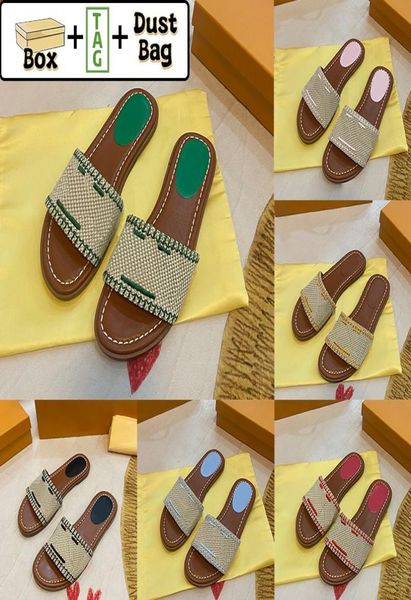 

raffia embroidered slippers women beach sandals black pine green fuchsia gold red sky blue brown pink red men shoes fashion flat m4693265
