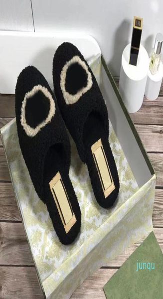 

luxury designer slipper wool slide natural sheepskin fur slippers fashion autumn and winter slippers women warm indoo6893797, Black