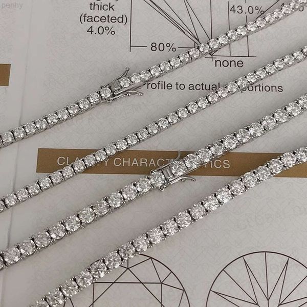 

hip hop iced out d color white vvs 925 sterling silver 3mm 4mm moissanite diamond tennis chain necklace for jewelry factory