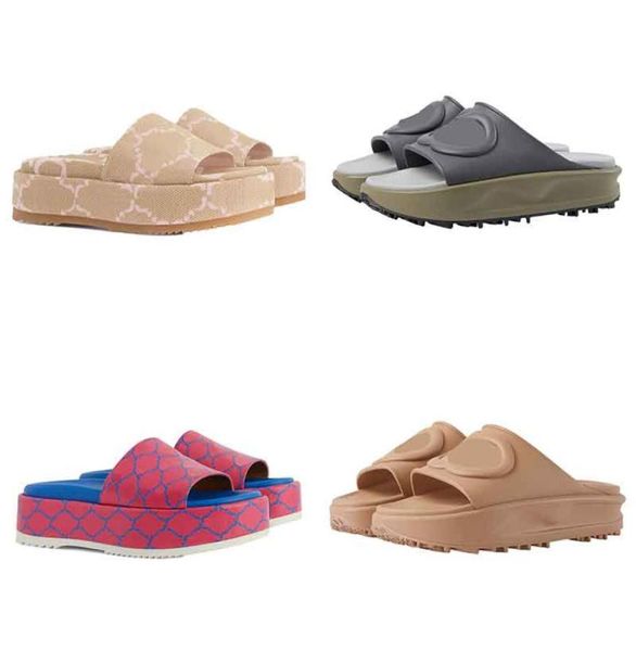 

luxury designer slipper women sandal lady slides platform wedge rainbows summer slippers for men ladies rubber beach pink bla4112464, Black
