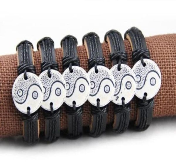 

whole 12pcslot imitation yak bone carved tai chi yin yang pendants leather bracelets wrap hemp bangle lucky gift mb11986695091153964, Black
