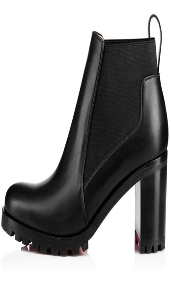 

women boot ankle boots highs heels chunky heeled booty marchahe black calfskin leather ankles booties platform rubber soles size35-437390973