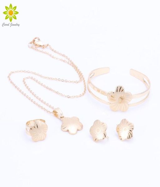 

baby girls jewelry sets children gifts gold plated kids jewelry set flower pendant necklace earrings bangle ring61178243138045, Silver