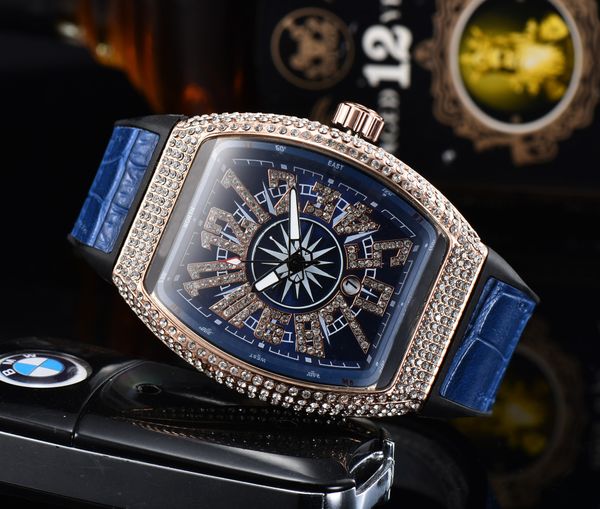 

new analog tonneau square big quartz watch men luminous arabic wristwatch clock fashion luxury blue genuine leather man watch, Slivery;brown