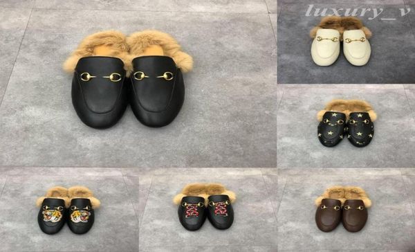 

designer slippers men leather loafers fur muller slipper with buckle fashion women princetown ladies casual furs mules flats size 5419933, Black