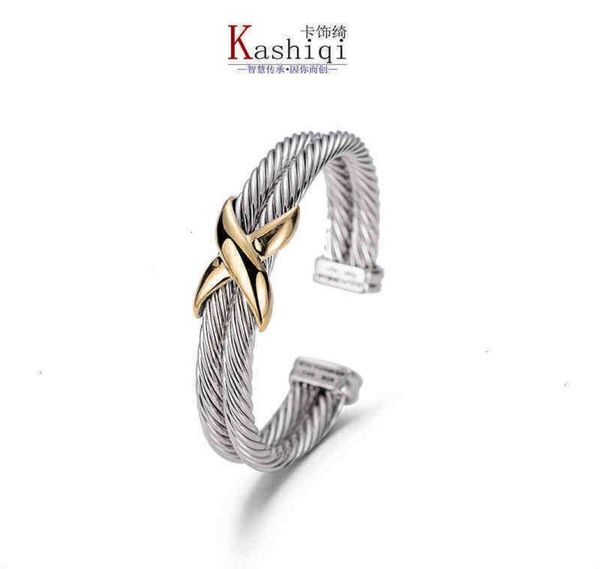 

bracelets men double twisted cable bracelet charm sliver cross x women fashion trend platinum plated color hemp bracelet ring opening jewelr, Black