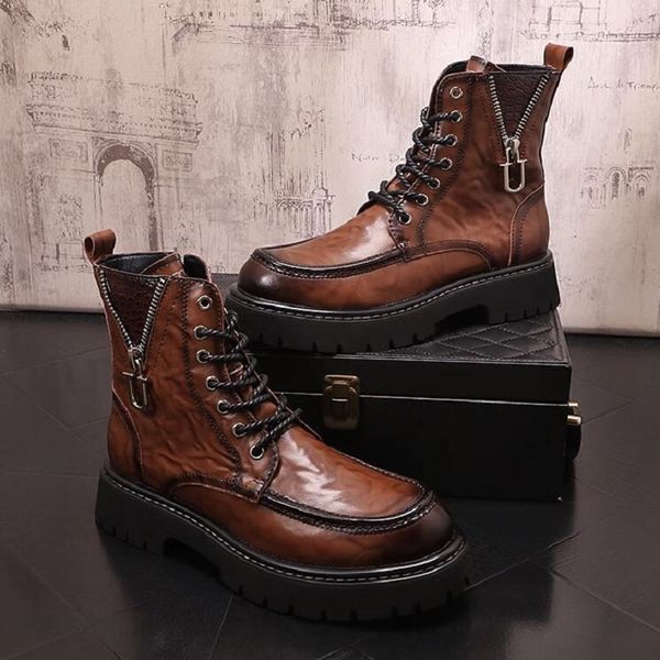 

autumn winter high shoes men's new vintage boots platform british short boots fashion trendy boots personality young men's boots 1, Black