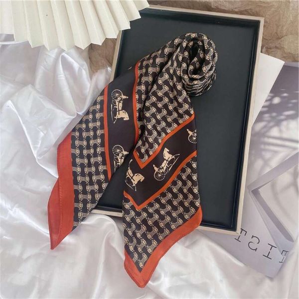 

korean version of ins printed scarf womens thin small square spring and summer imitation silk neck decoration, Blue;gray