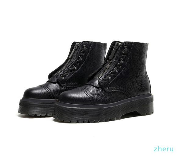 

designer women platform bottes 8 holes front zipper soft leather designer short ankle booties black7167302, Black