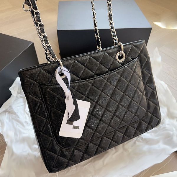 

women designer jumbo shoulder bag caviar calfskin leather embroidery gold/silver buckle matelasse chain large capacity quilted tote multi po