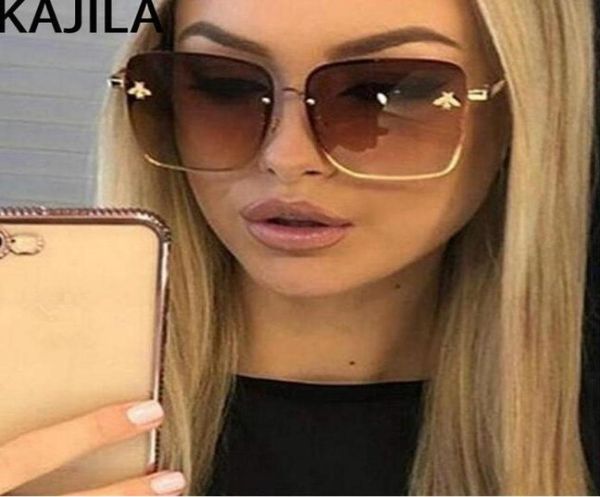 

oversized square bee sunglasses women brand metal frame gradient sun glasses shade for womanuv400 18436592162, White;black