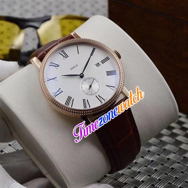

42mm calatrava 5116 5116r automatic mens watch white dial rose gold case independent seconds brown leather strap watches timezonew195n, Slivery;brown