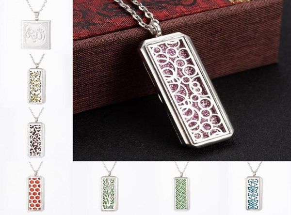 

perfume rectangular pendant necklace aroma jewelry diffuser charm necklace locket magnetic essential oil openable necklace 8 style9963077, Silver