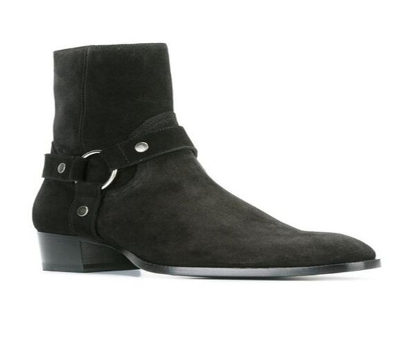 

high suede genuine leather wyatt charm boots wedge 2020 fashion men classic black ankle strap denim boots sipping4689429