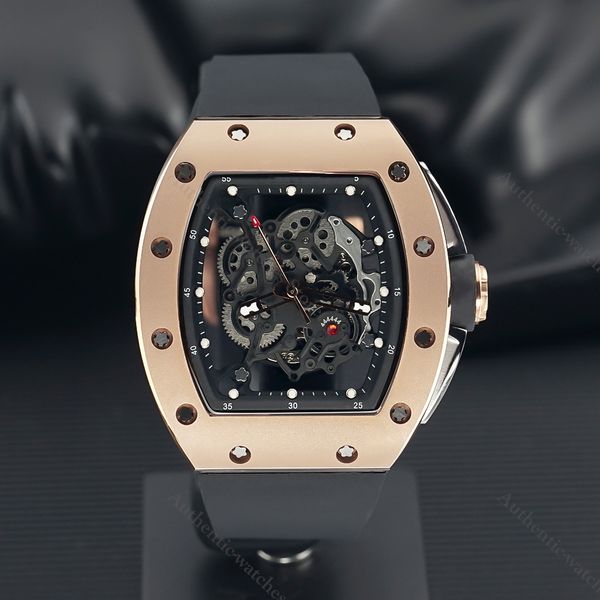 

new rm11-03 automatic movement carbon fiber case black mirror unique skeleton dial luminous dial pointers rubber strap101, Slivery;brown
