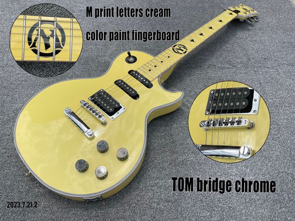 

electric guitar solid cream color maple fingerboard cream paint fingerboard print m black inlay ssh pickups chrome parts