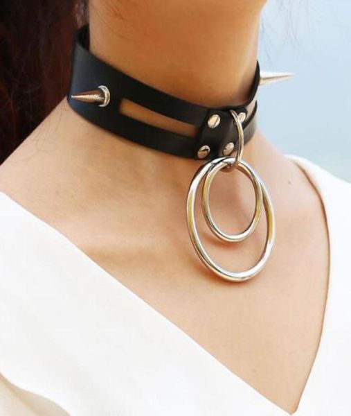 

rivet leather choker necklaces big metal circle slave harness bdsm collar necklace toys for couple games8178488, Golden;silver