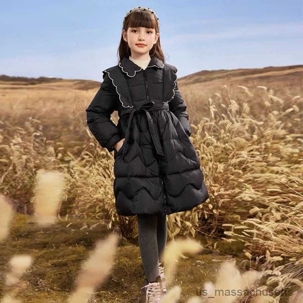 

down coat girls thick jacket down parkas collar outerwear 14 years 2023 winter girl warm shiny long coats kids down jackets r230905, Blue;gray