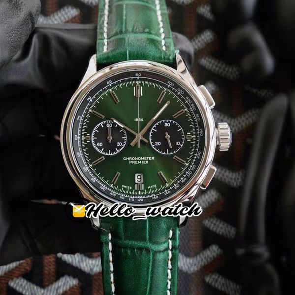 

new premier b01 steel case ab0118a11l1x1 vk quartz chronograph mens watch satch green dial green leather strap watches hello w205f, Slivery;brown
