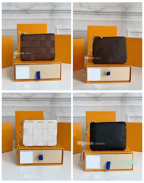 

2021 classic designer letter wallet keychain keyring fashion purse pendant car chain charm brown flower box8698085, Silver