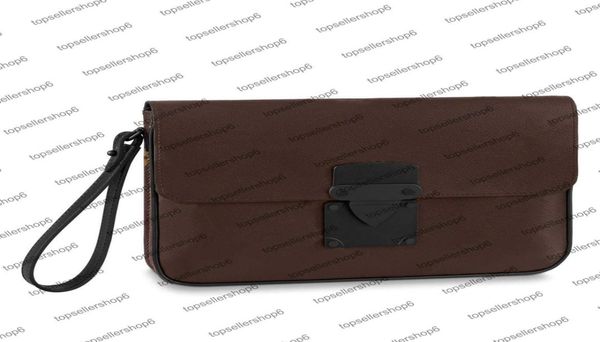 

m80560 designer end s lock 4a pouch bag men women cowhide leather black brown letter flower print embossed clutch handbag purs4494204, Red;black