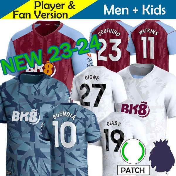 

2023 2024 aston soccer jerseys kamara villa 23 24 home away third watkins buendia mcginn el ghazi douglas luiz mings konsa cash football shi, Black;yellow