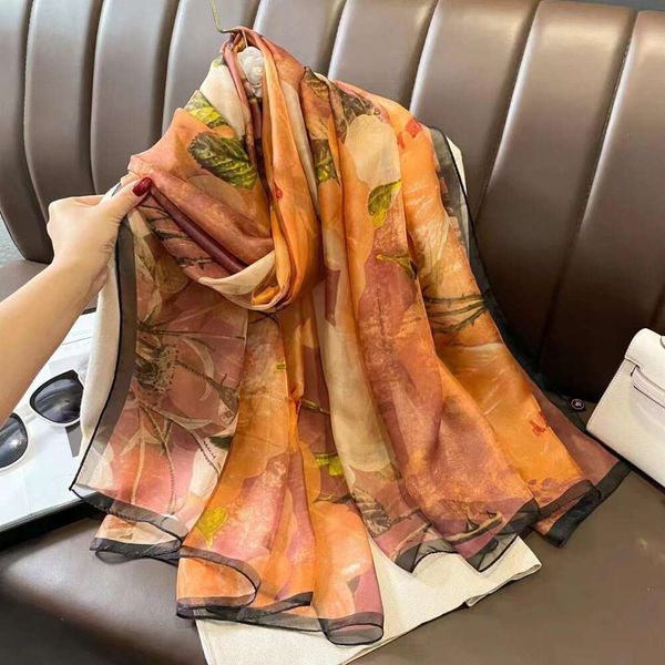 

soft silk scarf female streamers all match lengthened print sunblock beach towel shawl, Blue;gray