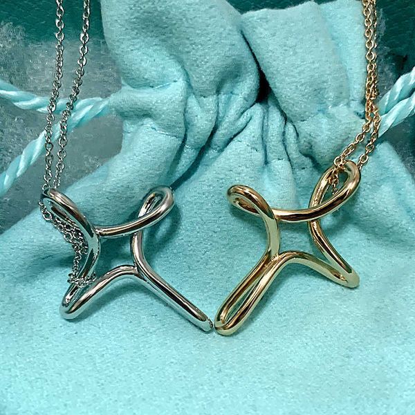 

fashion designer tiff necklace t family 925 sterling silver minority design cross necklace star shape bright high-grade line pendant