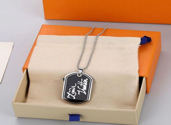 

21fw luxury jewelry black glue dropping military brand pendant men039s and women039s titanium steel necklace hip hop accesso7935119, Silver