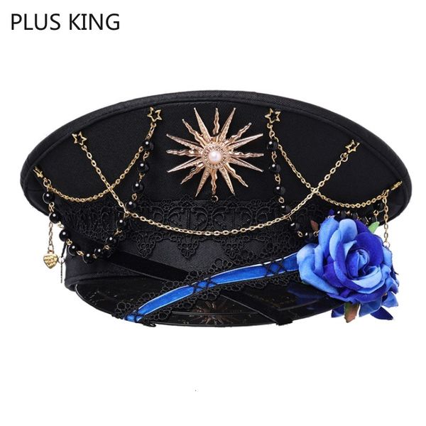 

berets steampunk lolita chain rose flower women cap halloween show shooting props party girls hat luxury black 230905, Blue;gray