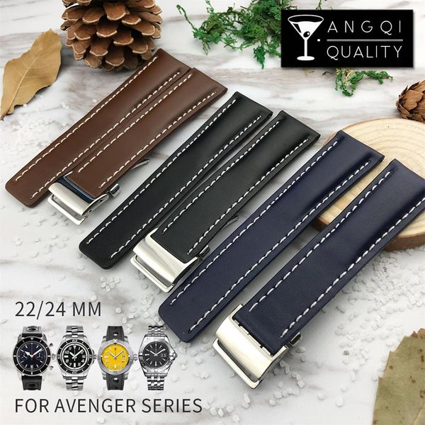 

yq 22mm 24mm genuine calf leather watch band for breitling avenger series watches strap watchband man fashion wristband black brow199u, Black;brown
