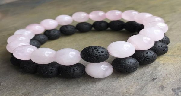 

10mm rose quartz beads with black lava bracelet elastic bracelet gemstone beads braceletgifts6926473