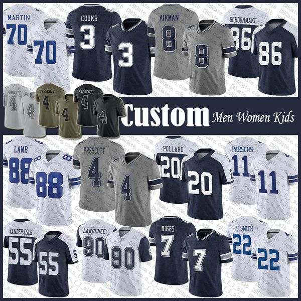 

custom micah parsons ceedee lamb football jersey dak prescott trevon diggs tony pollard demarcus lawrence leighton vander esch cooper rush e, Black;red