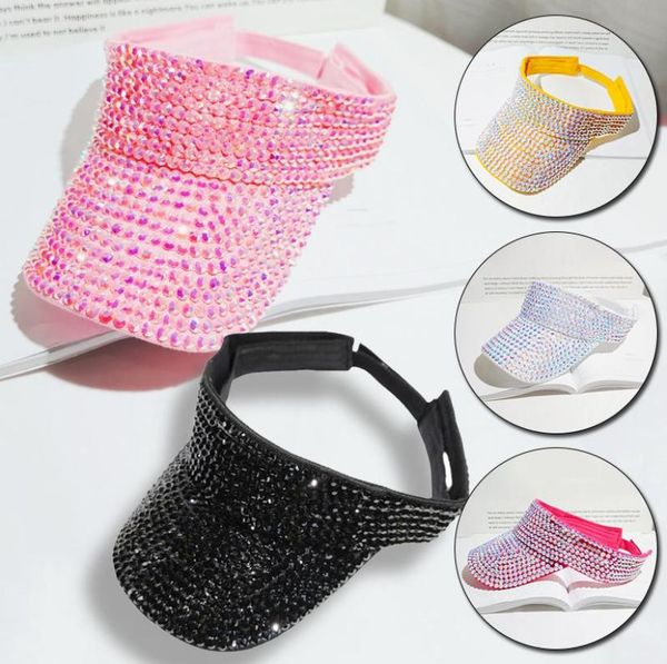 

wide brim hats women sun hat shining rhinestone empty beach adjustable uv protection tennis golf running travel outdoor visors7052774, Blue;gray